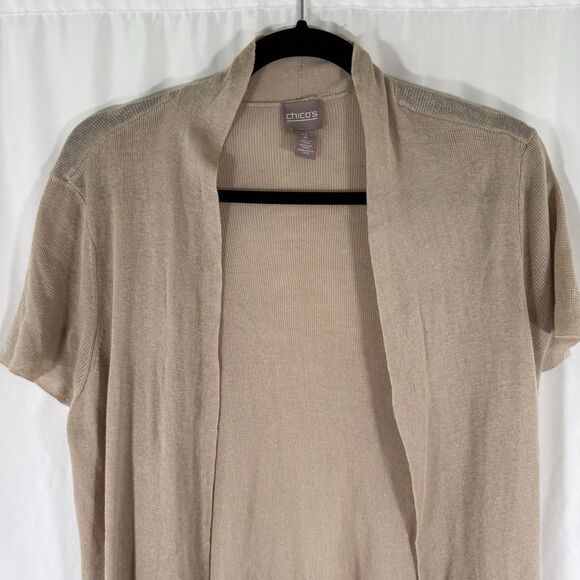 Chico's Cardigan Women's 2 Large Brown Knit Lightweight Short Sleeve Open Front - Picture 2 of 10
